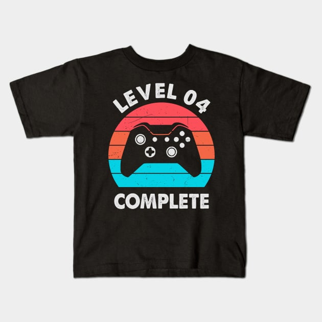 Level 4th Complete - Retro Vintage Sunset 4 Year Wedding Anniversary Gift Kids T-Shirt by Merchofy